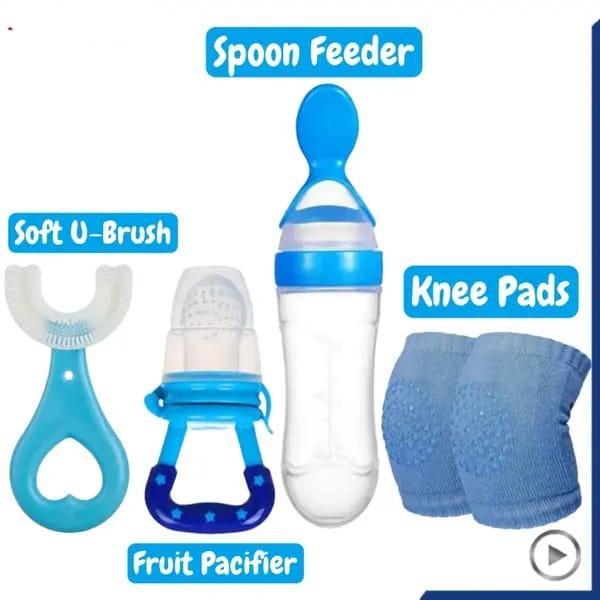 4-in-1 Baby Silicone Feeding Set with Pacifier & Knee Pads