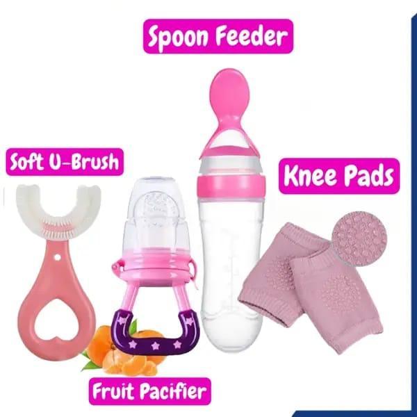 4-in-1 Baby Silicone Feeding Set with Pacifier & Knee Pads