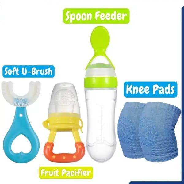 4-in-1 Baby Silicone Feeding Set with Pacifier & Knee Pads