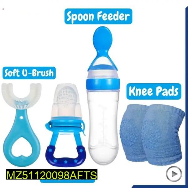 4-in-1 Baby Silicone Feeding Set with Pacifier & Knee Pads